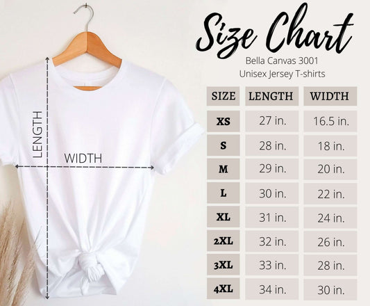 Bella Canvas T-Shirt Size Chart