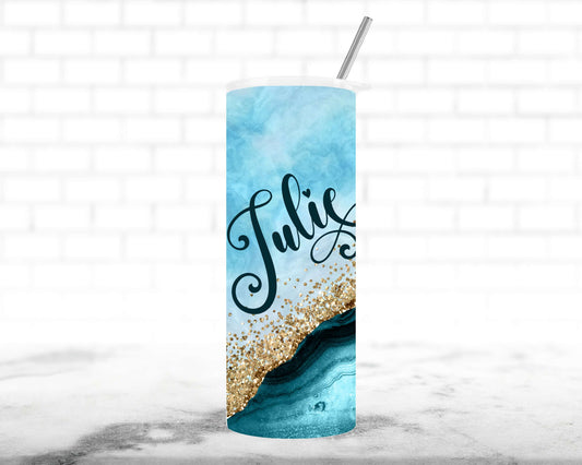 Personalized Blue Agate Marble Tumbler with Name
