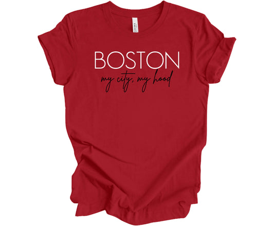 Bella Canvas T-Shirt in Canvas Red with the saying Boston My City, My Hood