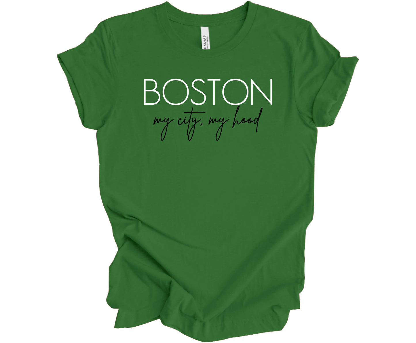 Bella Canvas T-Shirt in Leaf with the saying Boston My City, My Hood