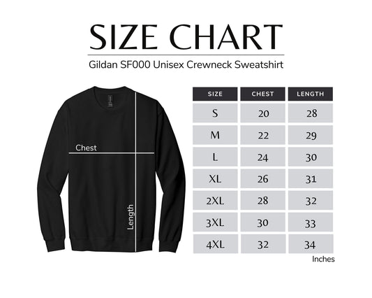 Gildan Softstyle Crewneck Sweatshirt Size Chart