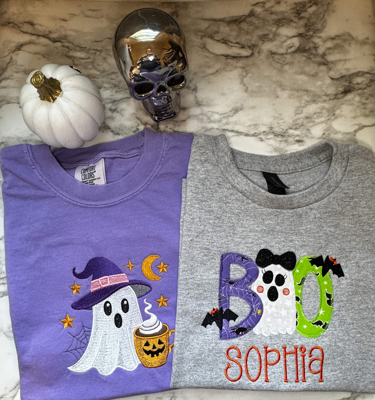 Embroidered Halloween Shirts for mom and daughter.