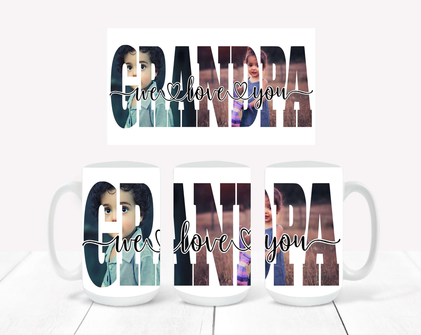 Personalized Photo Mug with the words "Grandpa we love you"