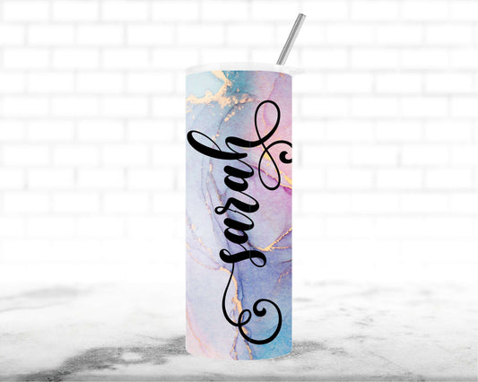 Light Blue & Pink Watercolor Tumbler Personalized with Name