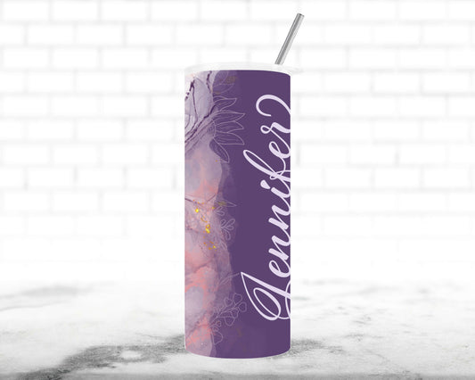Purple & Pink Watercolor Tumbler with Name