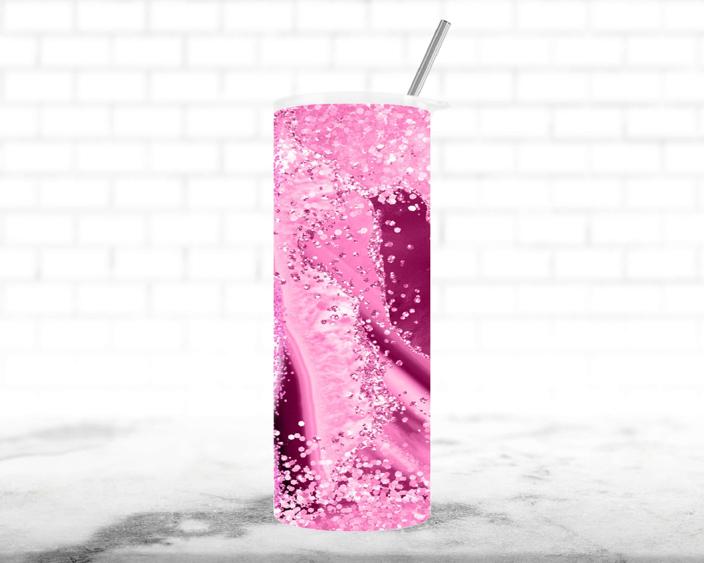 Personalized Pink Agate Marble Tumbler with Name