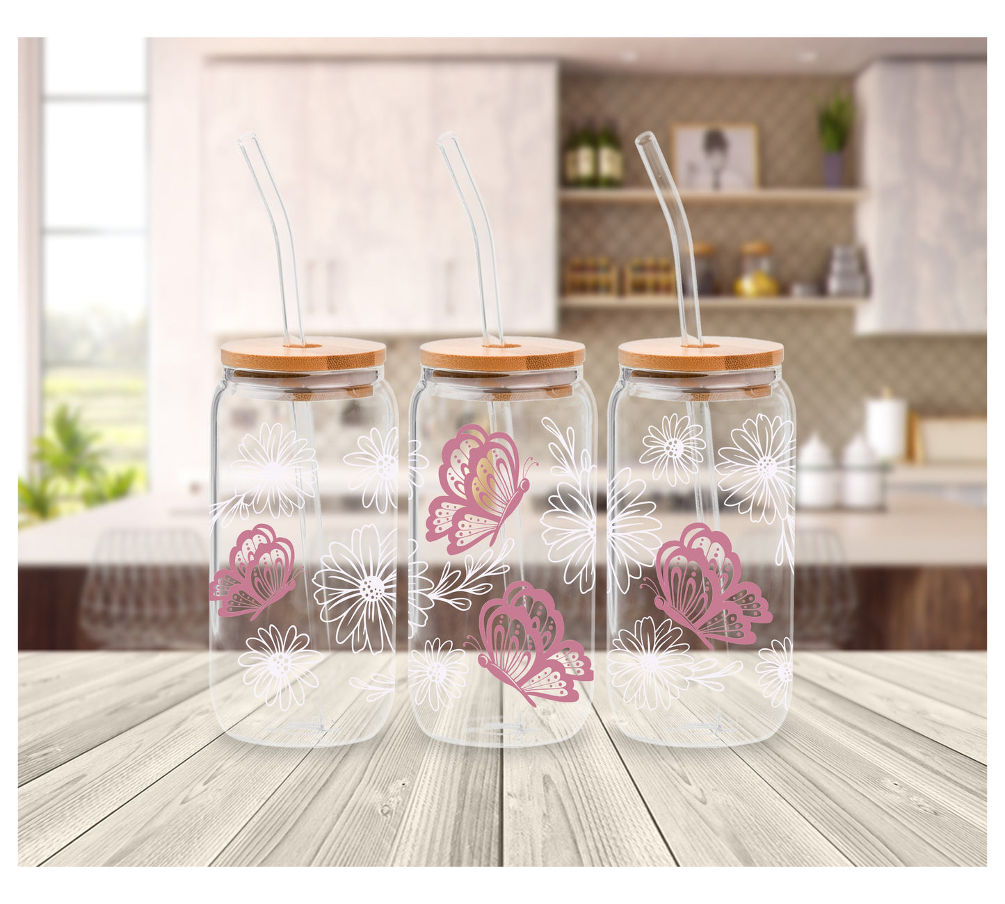 Pretty in Pink Butterfly Glass Cup