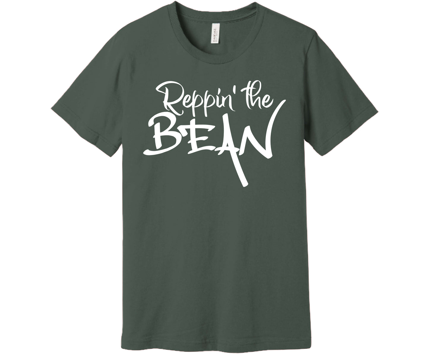 Bella Canvas T-Shirt in Military Green with the saying Reppin' the Bean