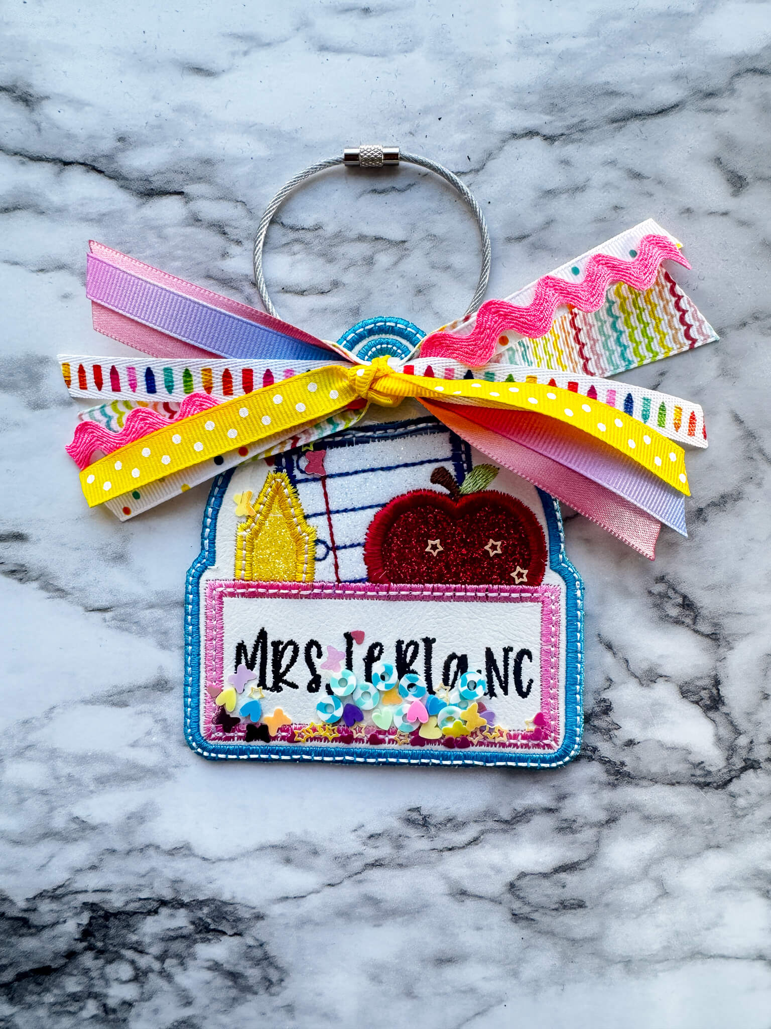 Personalized Embroidered Cute Shaker Bag Tag for Teachers or Students