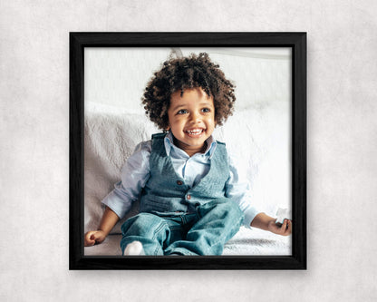 7x7 Photo Wooden Block Frame in the color black with an aluminum photo insert