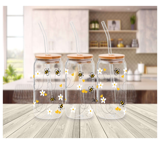 Bee Happy Glass Cup