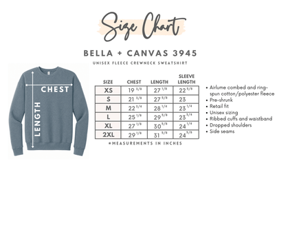 Bella Canvas 3945 Sweatshirt Size Chart