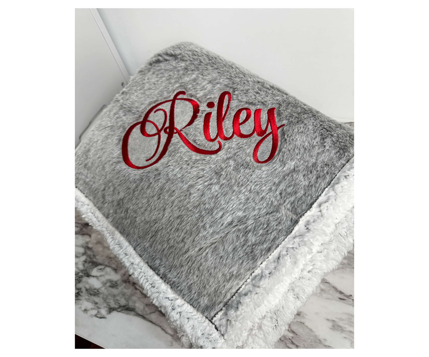 Personalized Embroidered Throw Blanket – Light Gray (50'x60')