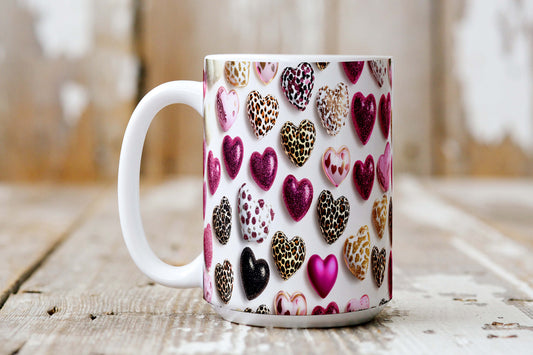 Bold Hearts Valentine Mug – 15oz Ceramic Coffee Mug | Valentine’s Day Gift