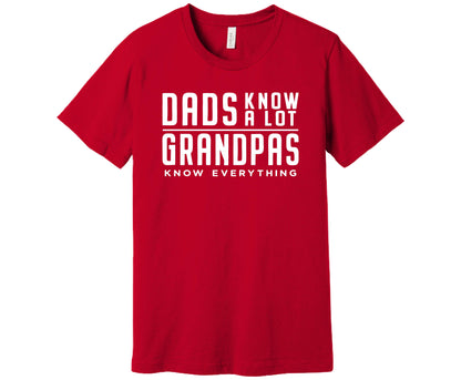 Bella Canvas T-Shirt in Red with the words Dads Know A Lot Grandpas Know Everything