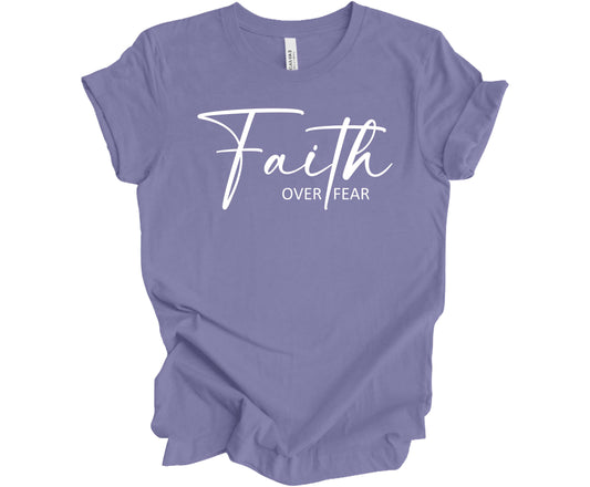 Bella Canvas T-Shirt in Dark Lavender with the words Faith over fear