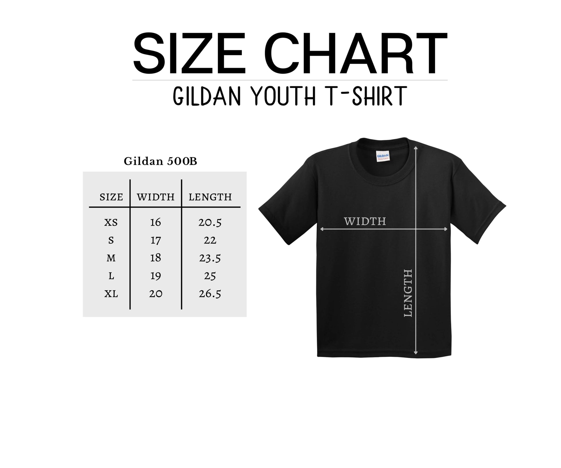 Gildan Youth T-Shirt Size Chart