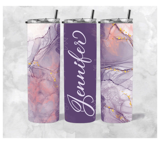 Purple & Pink Watercolor Tumbler with Name