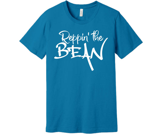 Bella Canvas T-Shirt in Electric Blue with the saying Reppin' the Bean