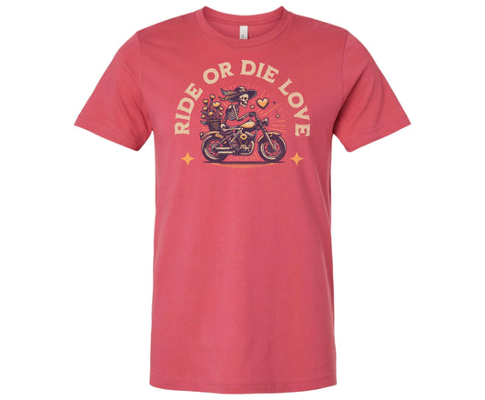 Ride or Die Love Valentine T-Shirt - Retro Skeleton Graphic Tee