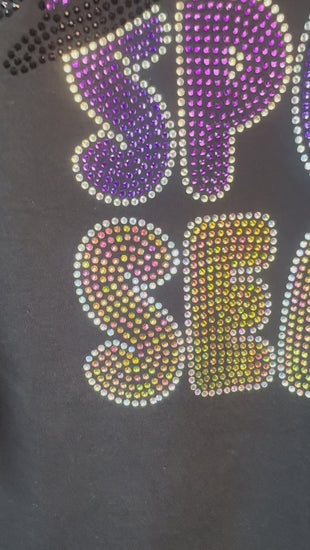 Up close video showing the beauty of the rhinestone design Spooky Season.