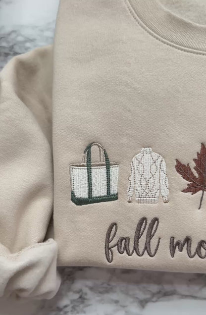 Close-up video showing the embroidery  on the our Fall Mornings sweatshirt.